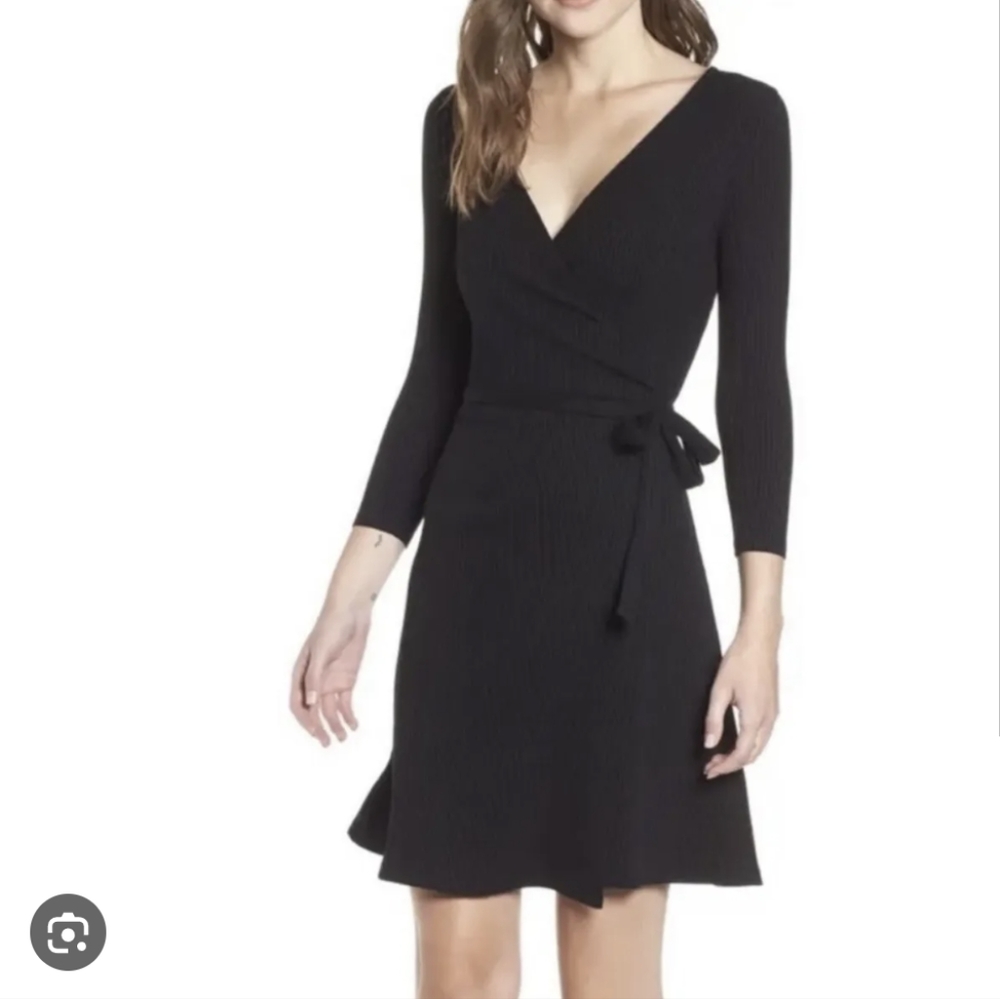 Amour Vert Theodora Rib Wrap dress, Sz M, Black